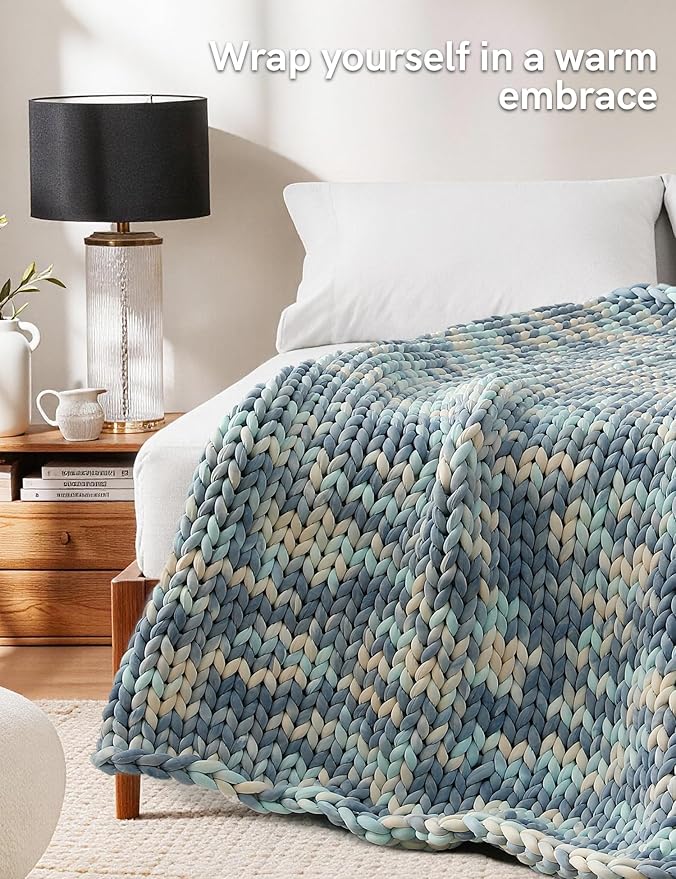 YnM Weighted Blanket, Handmade Chunky Knitted Design, Soft and Cozy, - Image 3