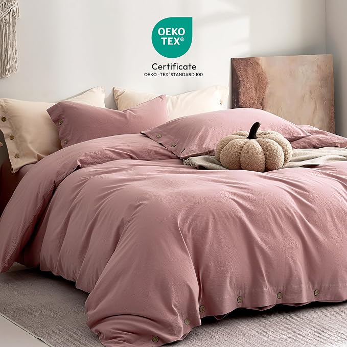 JELLYMONI 100% Washed Cotton Duvet Cover King – Soft, Breathable Linen-Look - Image 2