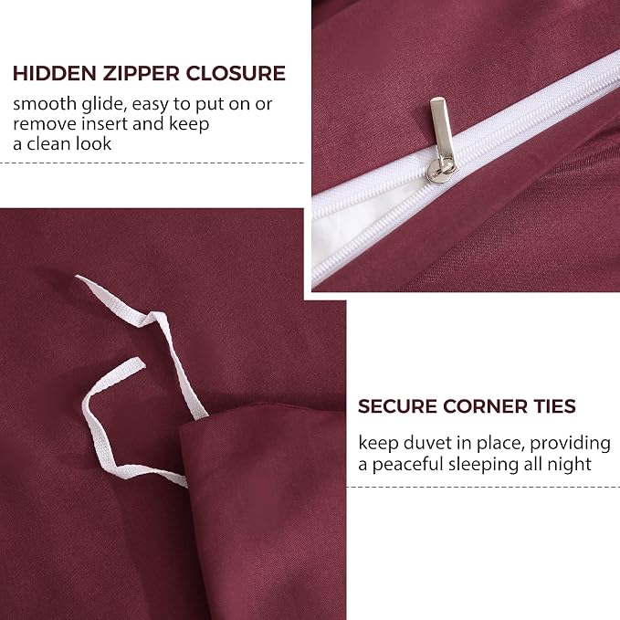 JSD Burgundy Duvet Cover Set Full Size, 3 Piece Duvet Cover - Image 3