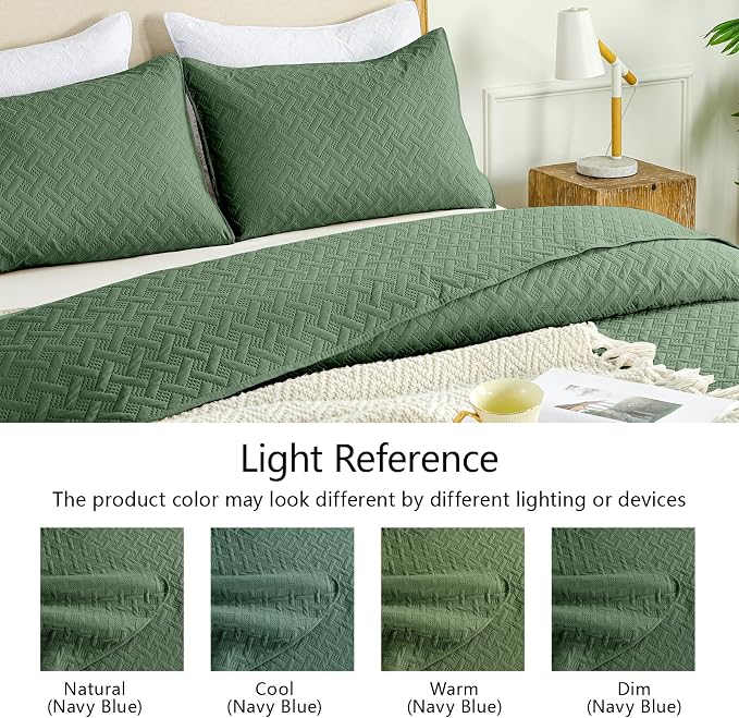 FLYMME Olive Green Twin Quilt Bedding Set Thin Lightweight Bedspreads, Modern - Image 5