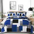 Tyrot 2 Piece Blue White Grey Quilt Set Twin Size Black White Geometric by TyrotHomeDecor