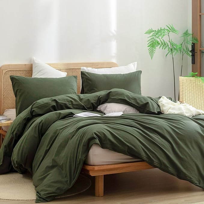 BESTOUCH Duvet Cover Set 100% Washed Cotton Linen Feel Super Soft Comfortable - Image 4