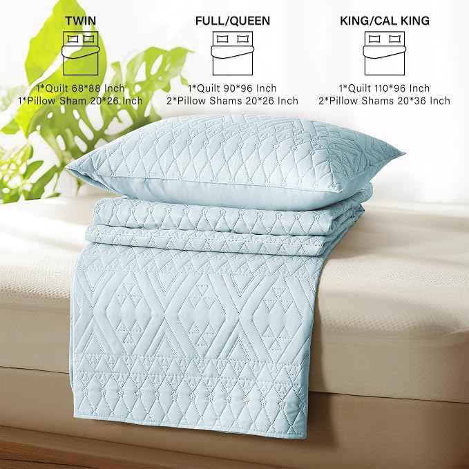 akkialla Twin Size Quilt Bedding Set, Sky Blue Lightweight Microfiber Soft - Image 6