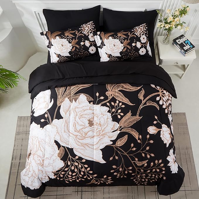 Yogeneg 7 Piece Bed in a Bag King Size Comforter Set Botanical Floral Bedding - Image 3
