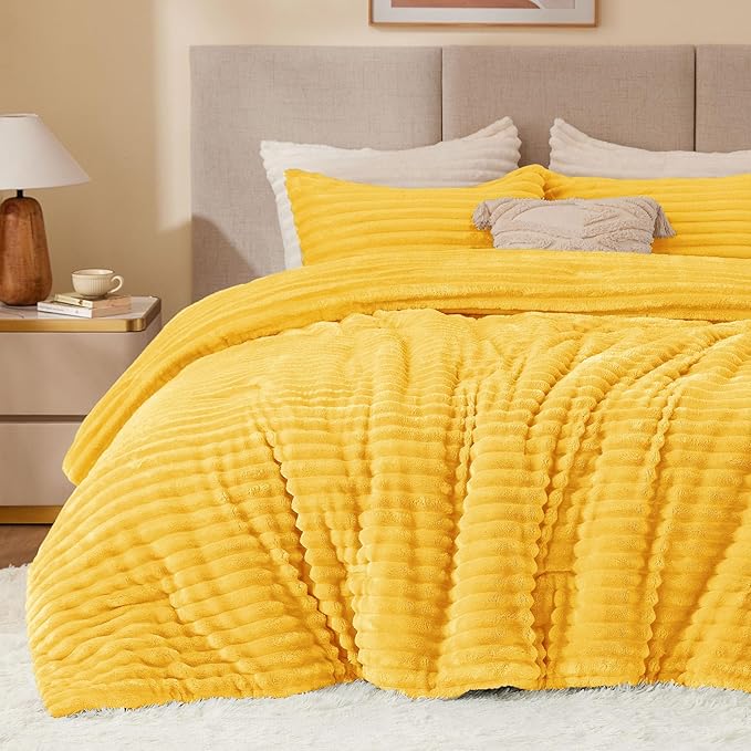 BEDELITE Fleece King Comforter Set -Super Soft & Warm Fluffy Bright Yellow by BEDELITE