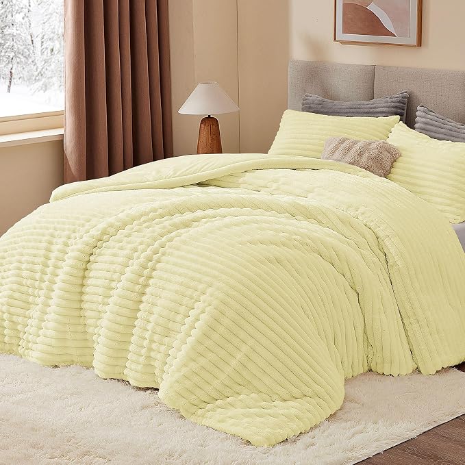 BEDELITE Fleece King Comforter Set -Super Soft & Warm Fluffy Transparent Yellow - Image 2