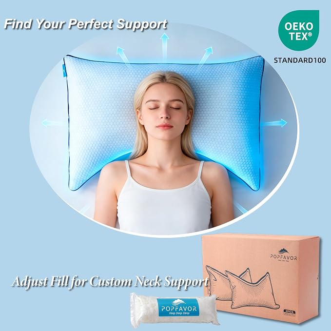 Cooling Pillow King Size Set of 2, Shredded Memory Foam Adjustable Loft - Image 5