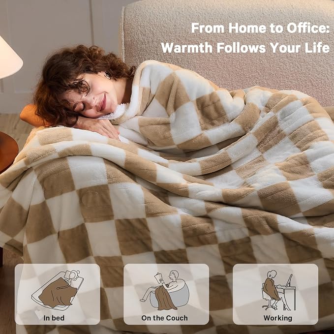 Light Brown Heated Throw Blanket Electric, 50X60 Heating Blanket - Image 8