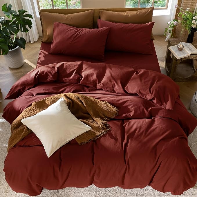 MooMee Bedding Duvet Cover Set 100% Washed Cotton Linen Like Textured - Image 5