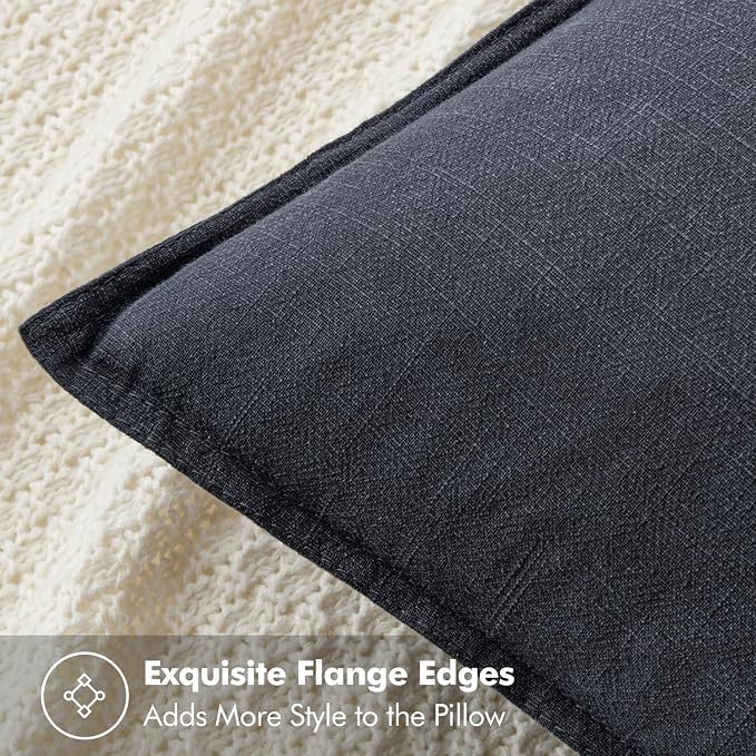 MIULEE Decorative Linen Pillow Covers 18x18 Inch Dark Gray ​Boho Farmhouse​ - Image 2
