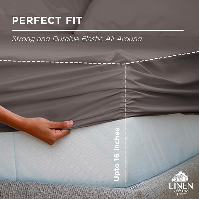 Linen Home 100% Cotton Percale Weave Fitted Sheet, King Size, 1 Deep Pocket - Image 3