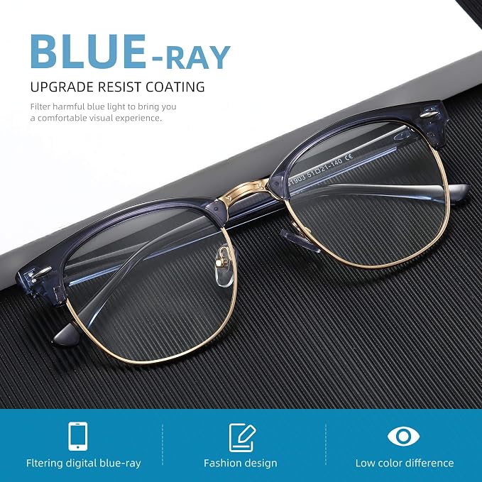 Blue Light Blocking Glasses Vintage Half Frame UV Clear Lens Anti Eyestrain - Image 5