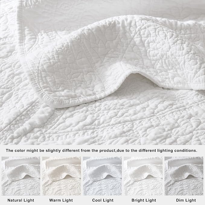 palassio White Paisley 100% Cotton Quilt Queen Size Bedding Sets - Image 6