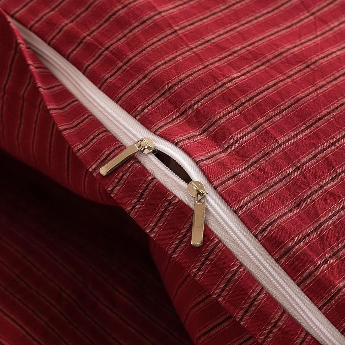 PinkMemory Red Striped Duvet Cover King 100% Washed Cotton Vintage Stripes - Image 5
