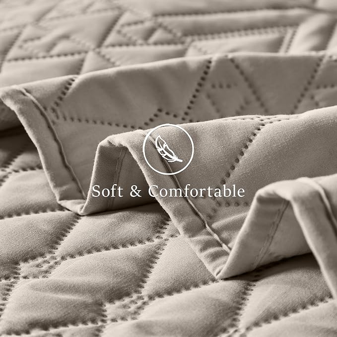 akkialla Twin Quilt Set, Taupe Lightweight Microfiber Bedspread Coverlet - Image 6