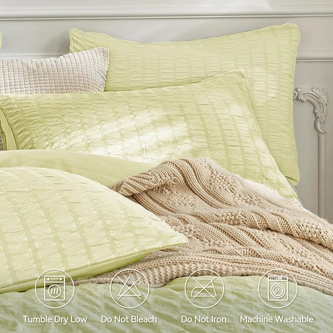 JELLYMONI Light Yellow Duvet Cover Full Size, Soft Breathable Seersucker Duvet - Image 4