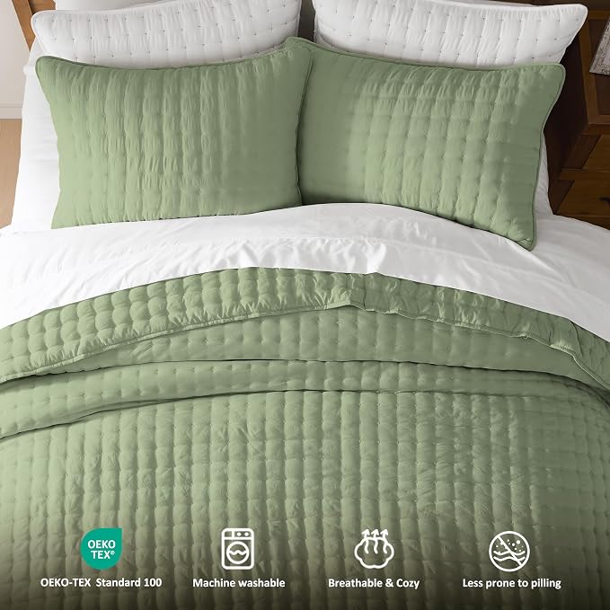 WDCOZY Sage Green Oversized King Quilt Set, California Cal King Rustic Bedspread - Image 7