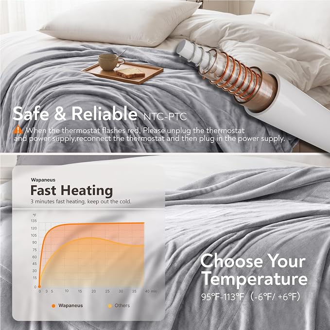 Wapaneus Foot Pocket Heated Blanket Electric Throw - Image 4