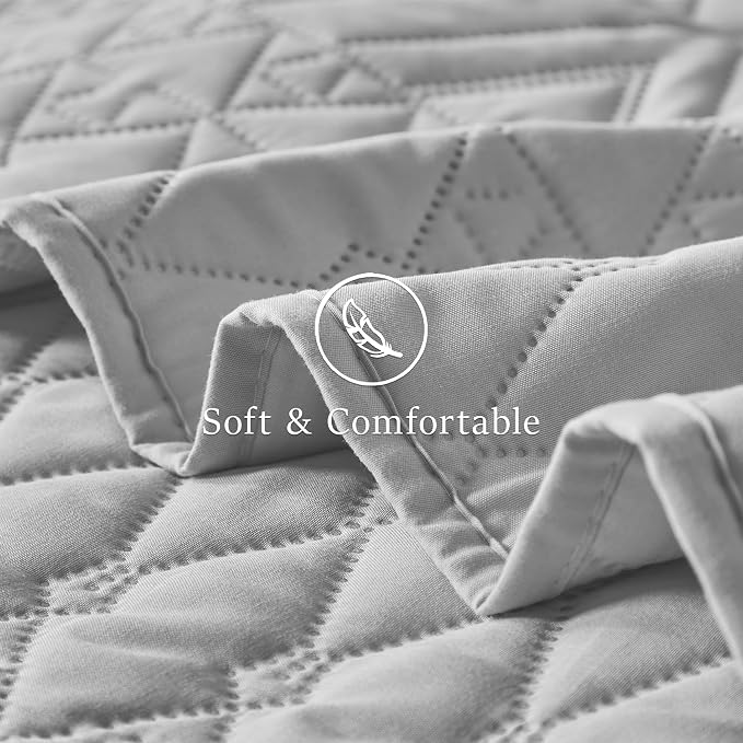 akkialla Full/Queen Size Quilt Bedding Set, Light Grey Lightweight Microfiber - Image 6