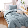 Wake In Cloud - Cotton Duvet Cover Set, Twin Size, Light Denim Blue, 100% by WakeInCloud