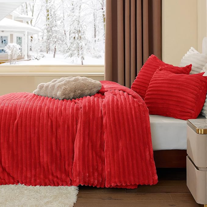 BEDELITE Fleece Twin Comforter Set -Super Soft & Warm Fluffy Red Bedding - Image 4