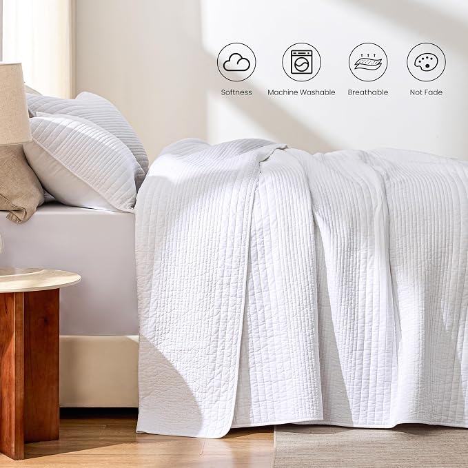 Love's cabin Queen Size Cotton Quilt Set, 100% Cotton Fabric Striped Textured - Image 5