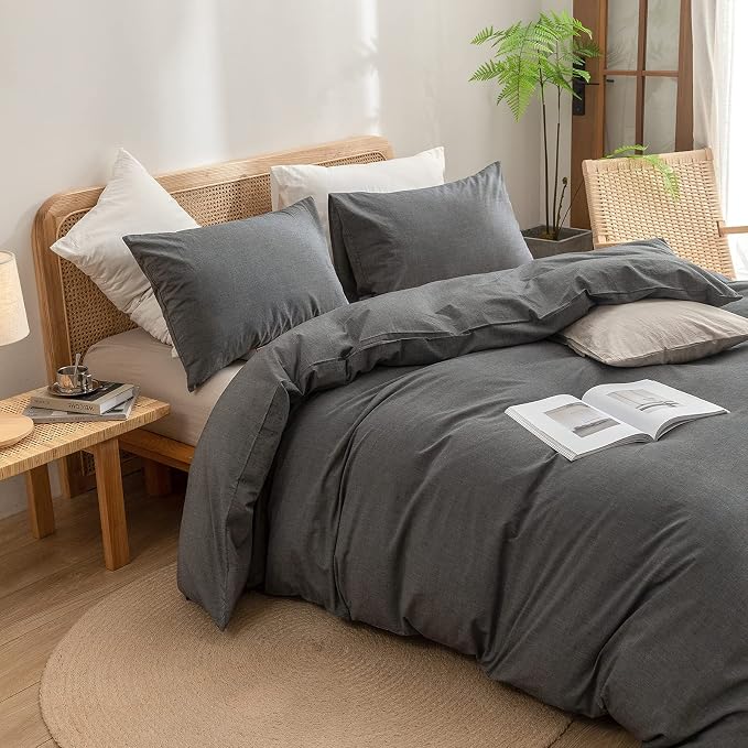 BESTOUCH Duvet Cover Set 100% Washed Cotton Linen Feel Super Soft Comfortable - Image 2