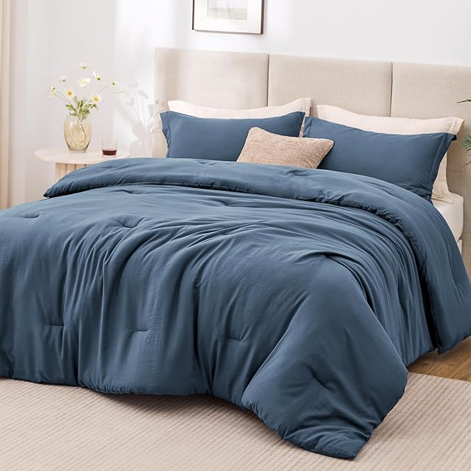 Love's cabin Navy Blue King Size Comforter Set, 3-Piece Prewashed Bed Set by Lovescabin