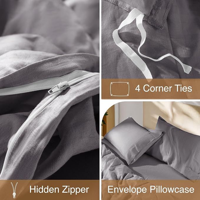 SONORO KATE 100% French Linen Duvet Cover Full Size, Soft Breathable - Image 7