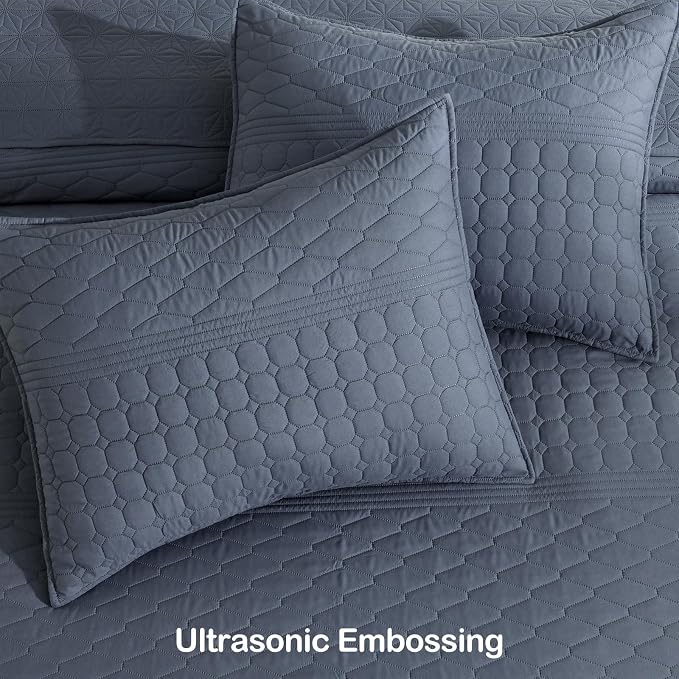 HORIMOTE HOME Steel Blue Queen Size Quilt Set - Image 6