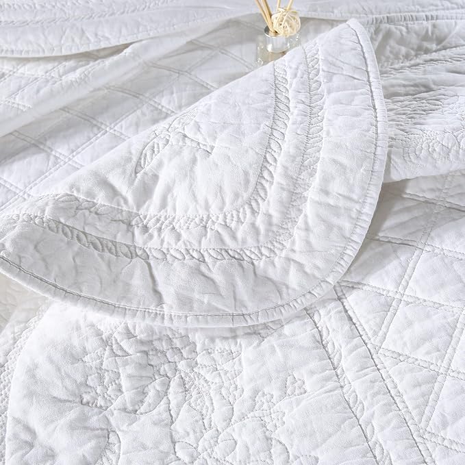 ROOMLIFE Quilt Set Full Size 3D Floral Embroidery Pattern 3-Piece Cotton - Image 7