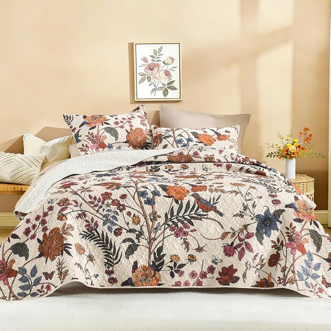 Litanika Floral Light Beige Quilt King Size by Litanika