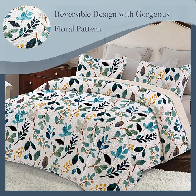 Whale Flotilla Reversible Printed Quilts Queen Size, Extra Soft Boho Floral - Image 2