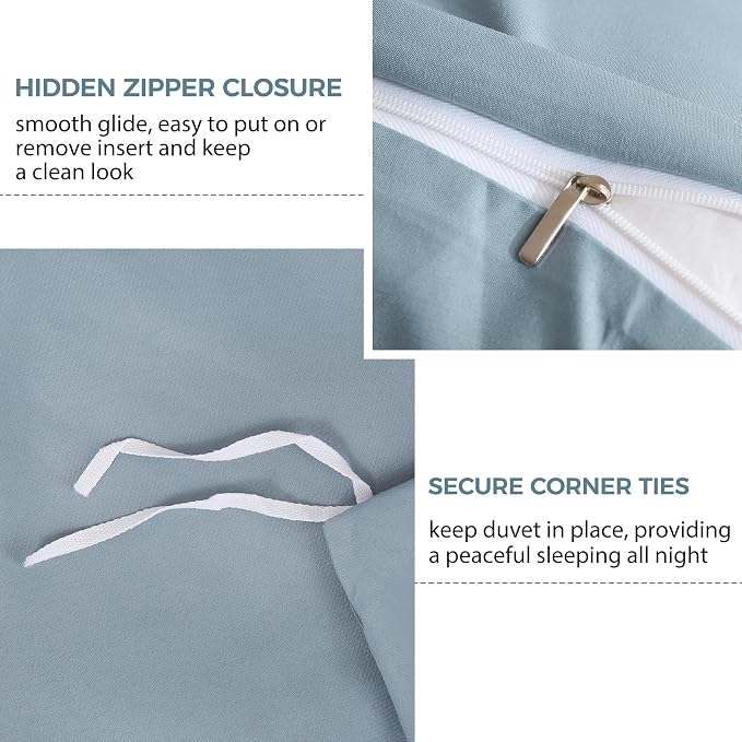 JSD Dusty Blue Duvet Cover Set King Size, 3 Piece Duvet Cover - Image 3