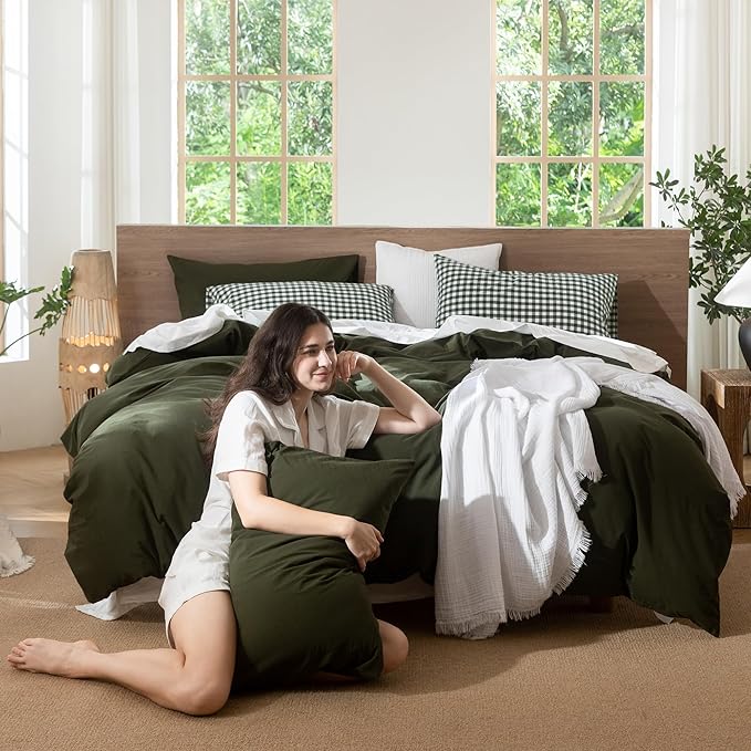 MooMee Bedding Duvet Cover Set 100% Washed Cotton Linen Like Textured - Image 6