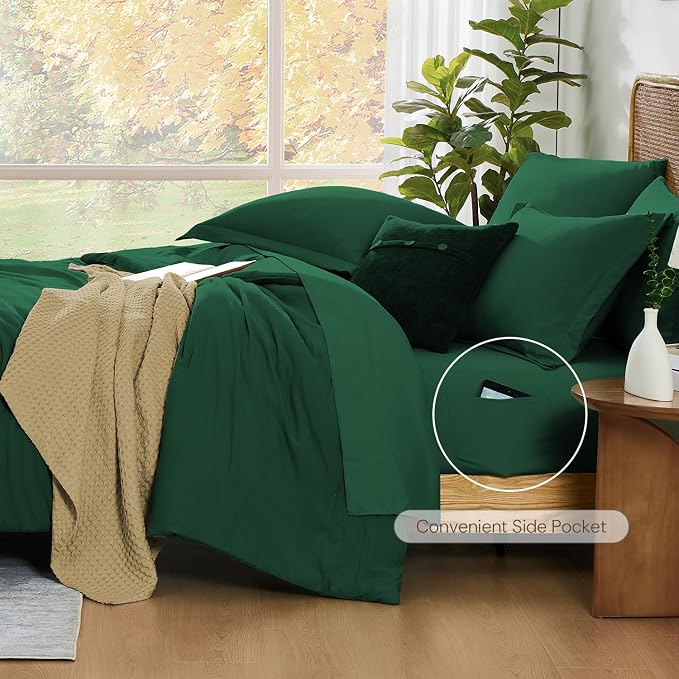 WRENSONGE Queen Comforter Set- 7 Pieces Soft Emerald Green Bed in a Bag - Image 5