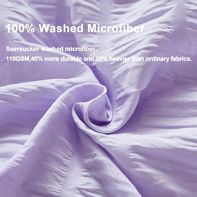 AveLom Lavender Purple Seersucker Duvet Cover Set Queen, 3 Pieces, Ultra Soft - Image 3