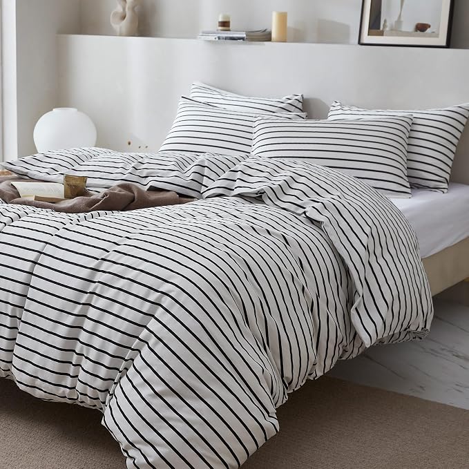 JELLYMONI 100% Natural Cotton 3pcs Striped Duvet Cover Sets, - Image 3