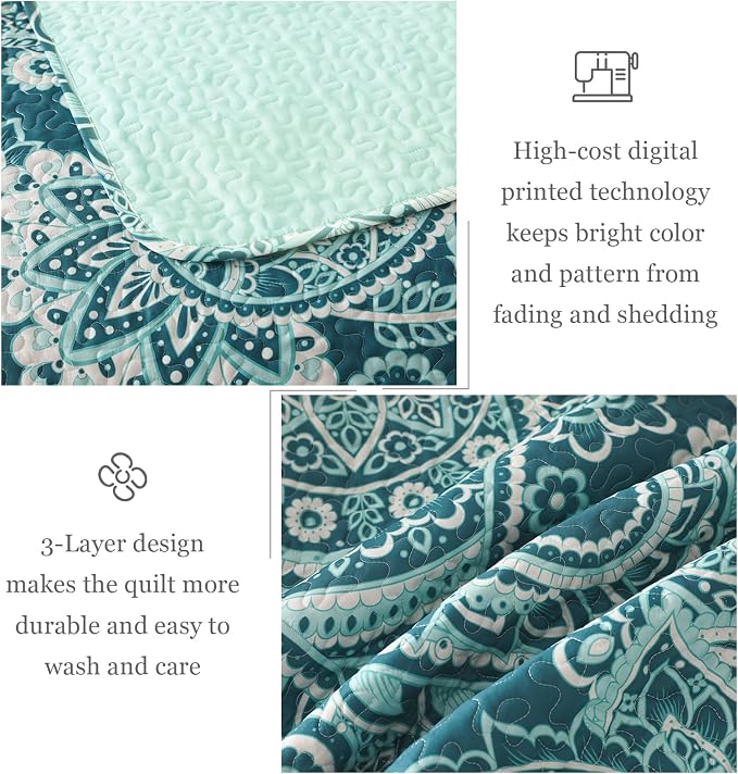 Whale Flotilla Reversible Printed Quilt King Size, Extra Soft Boho Paisley - Image 6