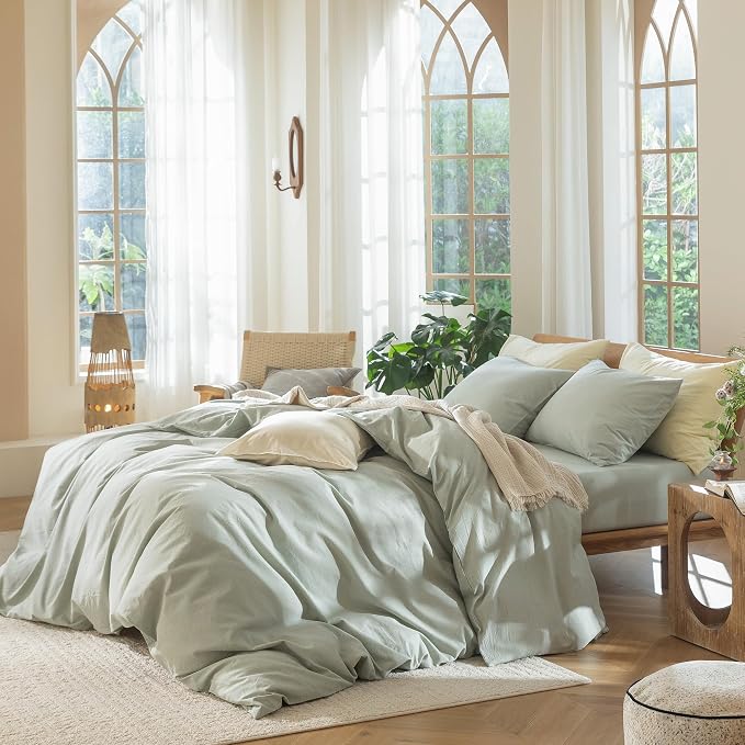 MooMee Bedding Duvet Cover Set 100% Washed Cotton Linen Like Textured - Image 3
