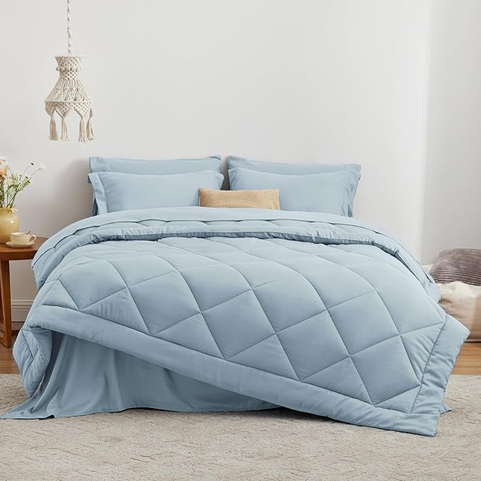 Love's cabin Twin Comforter Set Light Blue, 5 Pieces Twin Bed in a Bag - Image 2