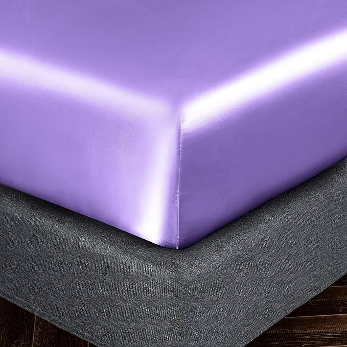 Homiest Lavender Satin Fitted Sheet Full Size, Deep Pocket, Luxury & Ultra Soft - Image 3
