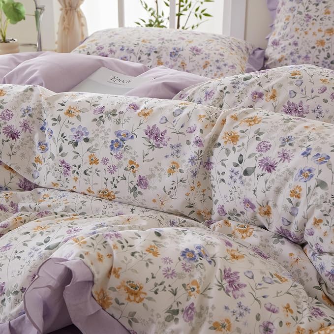 mixinni Floral Duvet Cover Set King Size, 100% Cotton 3-Piece Bedding Set - Image 7