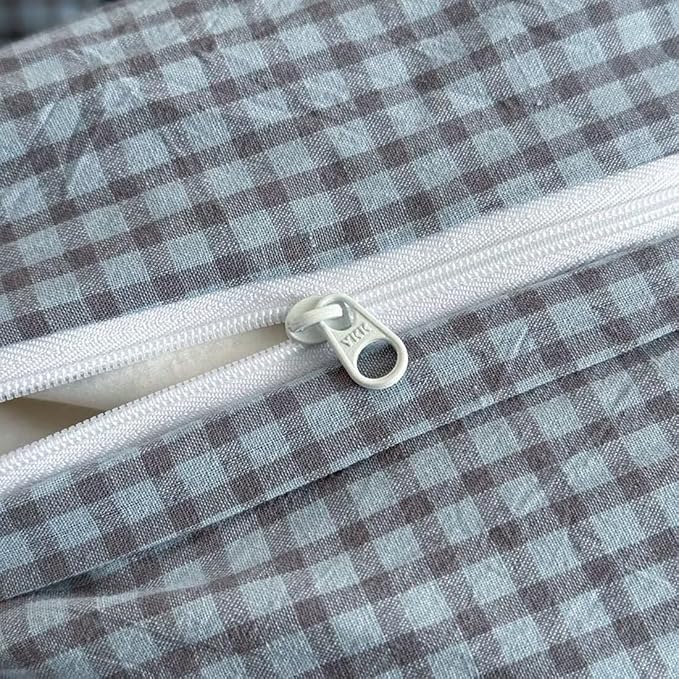 PinkMemory Blue Gingham Duvet Cover Set Queen 100% Washed Cotton Plaid - Image 6