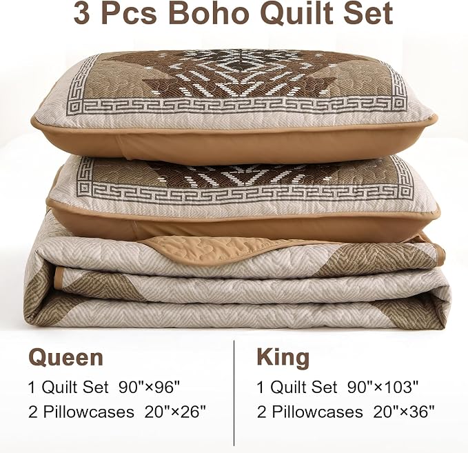 Dintszyayue Boho Queen Size Quilt Set, 3 Pieces Aztec Texture Bedding Coverlet - Image 7