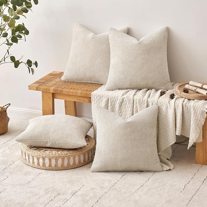 MIULEE Pack of 4 Couch Throw Pillow Covers 20x20 Inch Cream Soft Decorative - Image 4