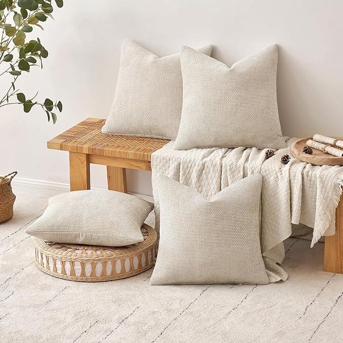 MIULEE Pack of 4 Couch Throw Pillow Covers 16x16 Inch Cream Soft Decorative - Image 4