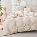 HYMOKEGE Beige Duvet Cover King Size, Ultra Soft 3-Piece Seersucker Duvet Cover by HYMOKEGE