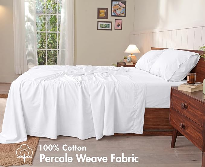 RUVANTI 100% Cotton Sheets – Full Size Percale Bedding, Cooling & Breathable - Image 2