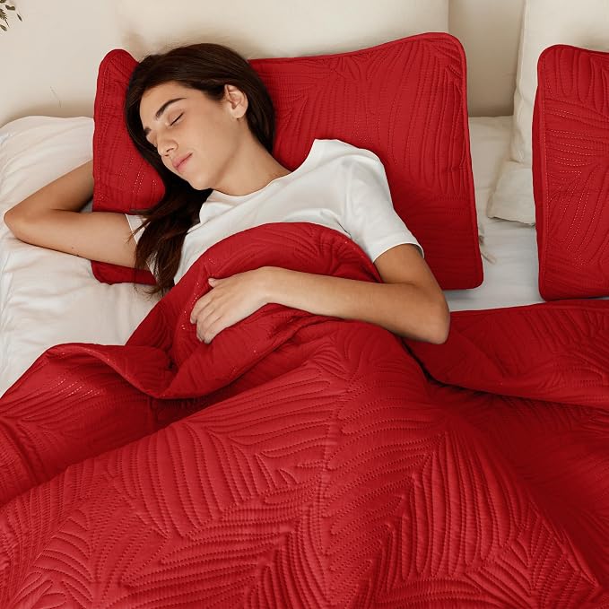 Exclusivo Mezcla Queen Quilt Bedding Set, Lightweight Red Quilts Queen Full Size - Image 4